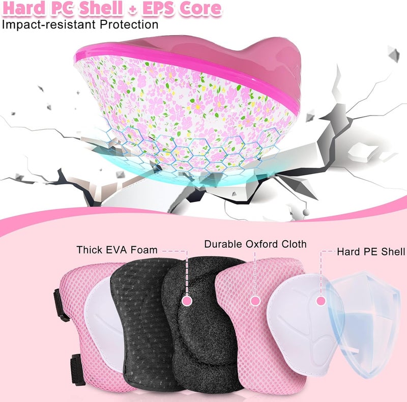 EllaSeek خوذة للأطفال، خوذة أطفال مع أضواء LED، خوذات دراجات مع مجموعة واقيات ركب وأكواع للأطفال من 3-5-8 سنوات للفتيات، خوذات دراجات، سكوتر، لوح تزلج - Image 4